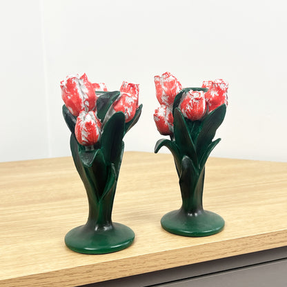 Set of 2 Floral Tulip Candle Holders – Resin