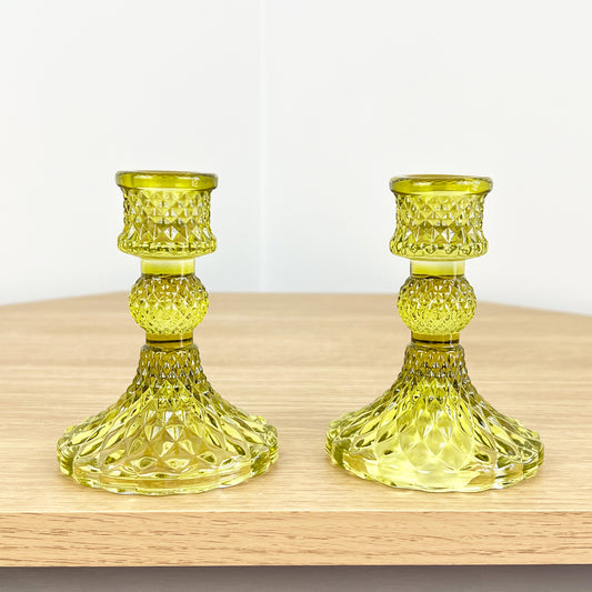 Pair of 4” Candlestick Holders – Bright Green
