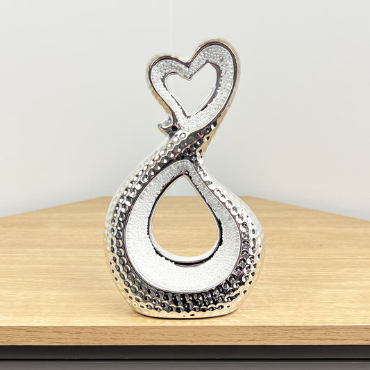 23cm Silver Abstract Pearl Heart Sculpture – Ceramic