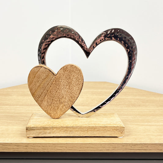 21cm Double Hearts Sculpture on Wooden Base