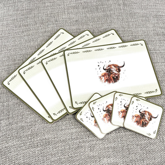 Placemats and Coasters Set of 4 - Highland Cow