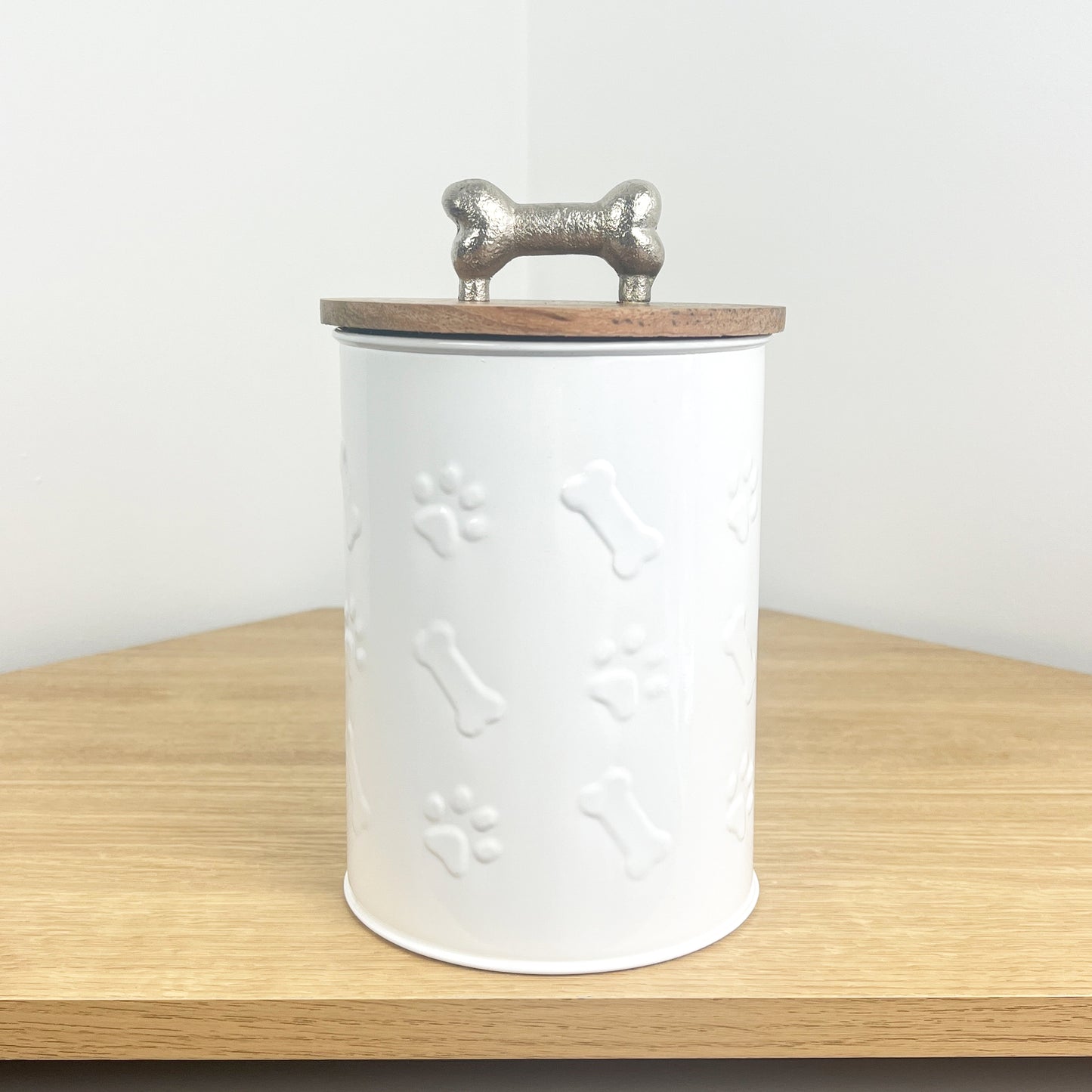 Dog Treat Jar - White Metal