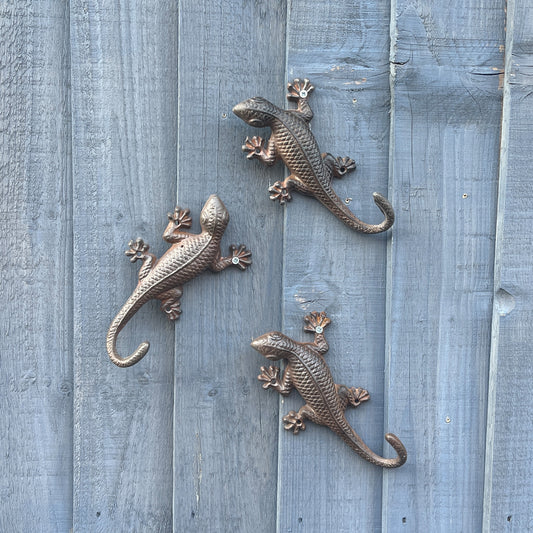 Set of 3 Cast Iron Gecko Wall Decorations