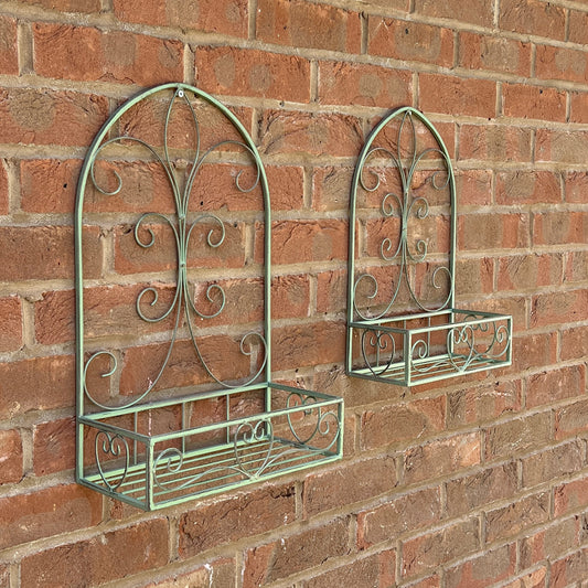 Set of 2 Vintage Style Wall Mounted Outdoor Planter Shelves