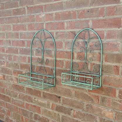 Set of 2 Vintage Style Wall Mounted Outdoor Planter Shelves