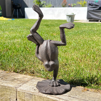 Hand Standing Frog on Lily Pad - Cast Iron