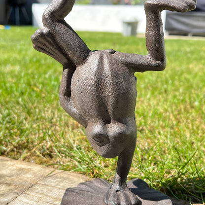 Hand Standing Frog on Lily Pad - Cast Iron
