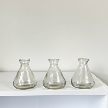 Set of 3 Conical Glass Bud Vases - Clear