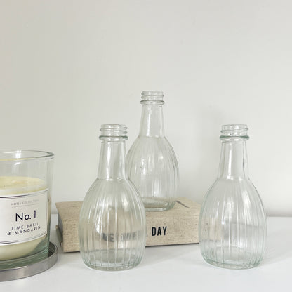 Set of 3 Ribbed Bottle Glass Bud Vases - Clear