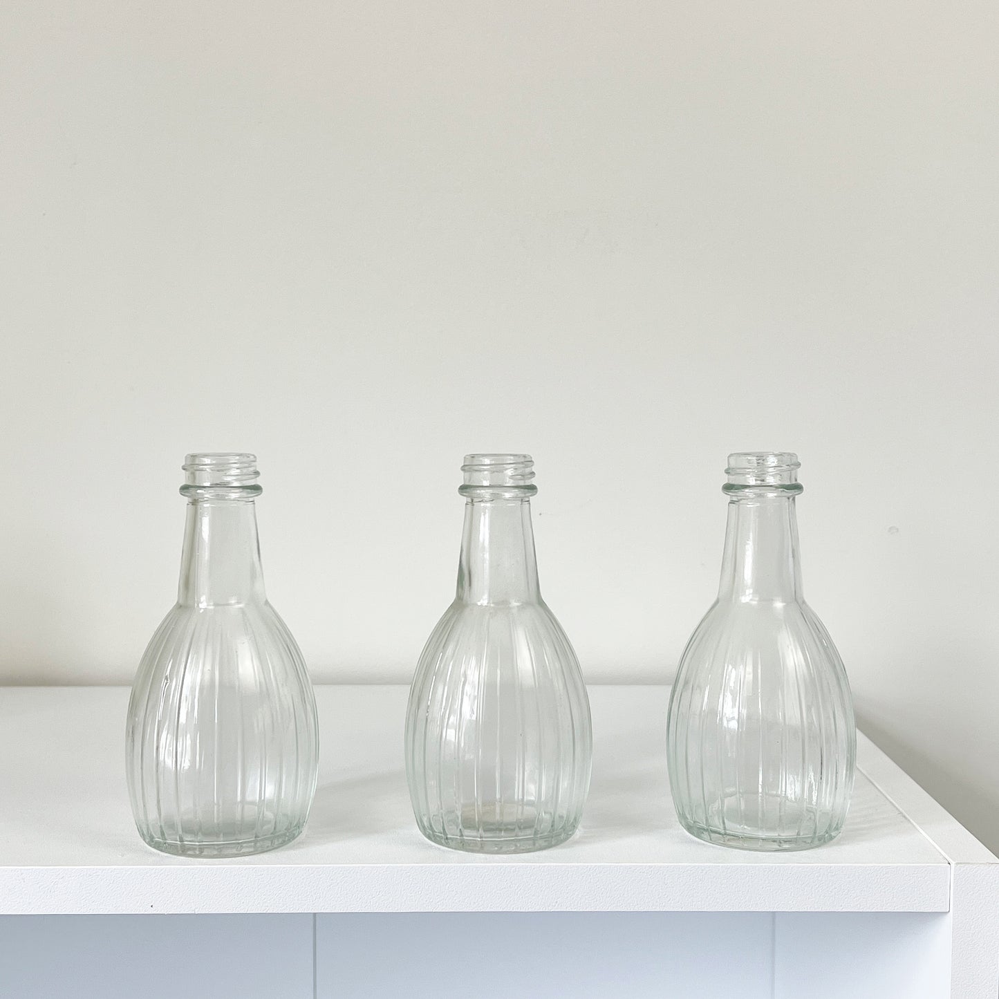 Set of 3 Ribbed Bottle Glass Bud Vases - Clear