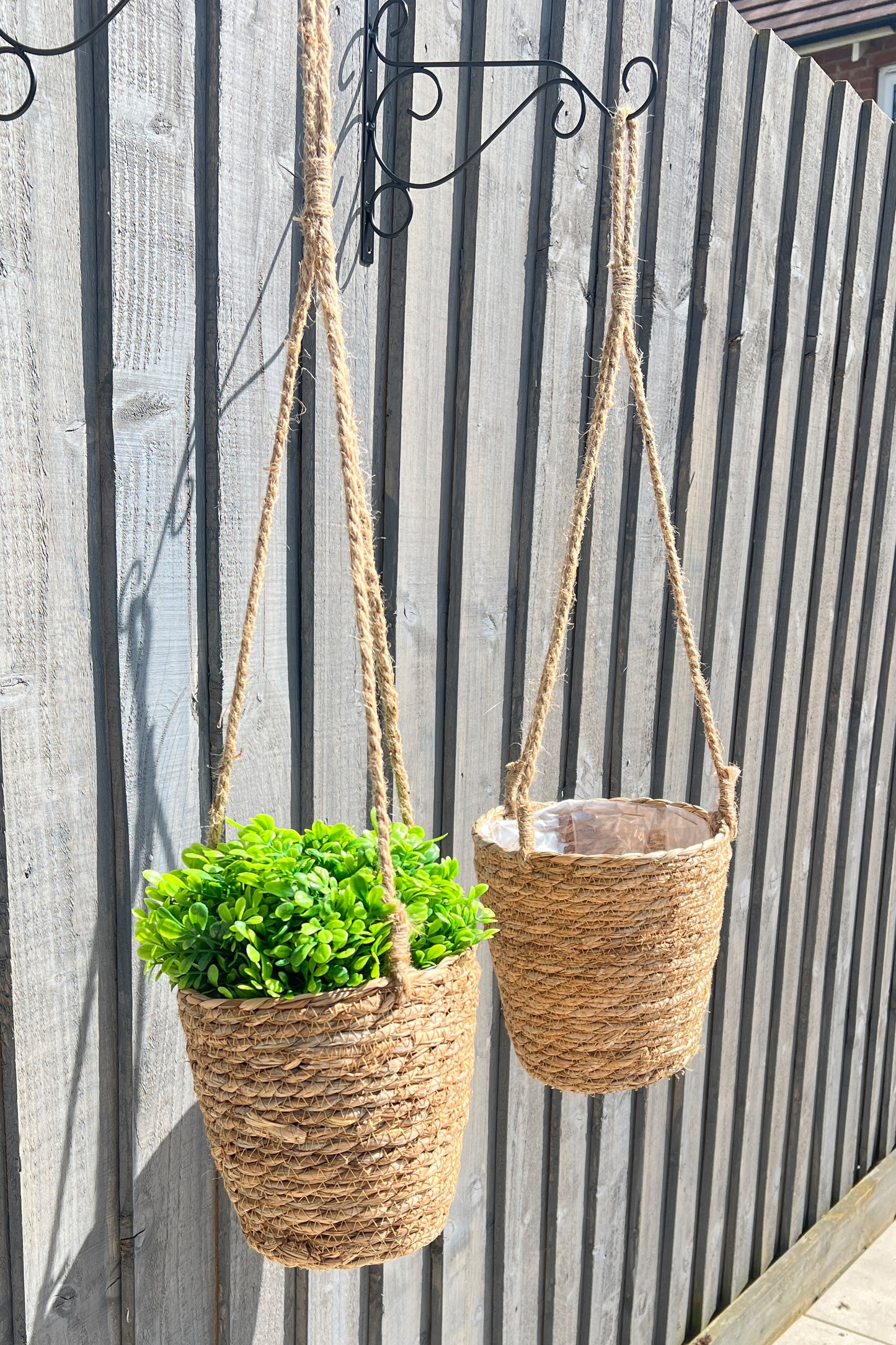 Set of 2 Hanging Woven Grass Planters