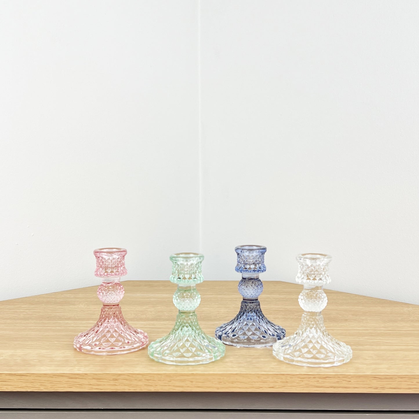 Set of 4 Glass Candle Holders – Pastel Mix