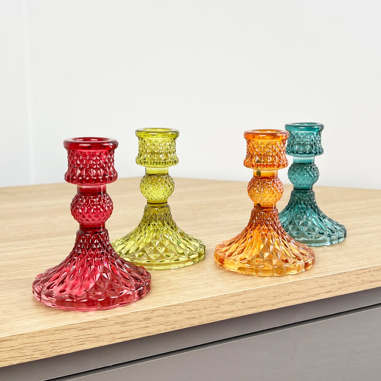 Set of 4 Glass Candle Holders – Bright Mix