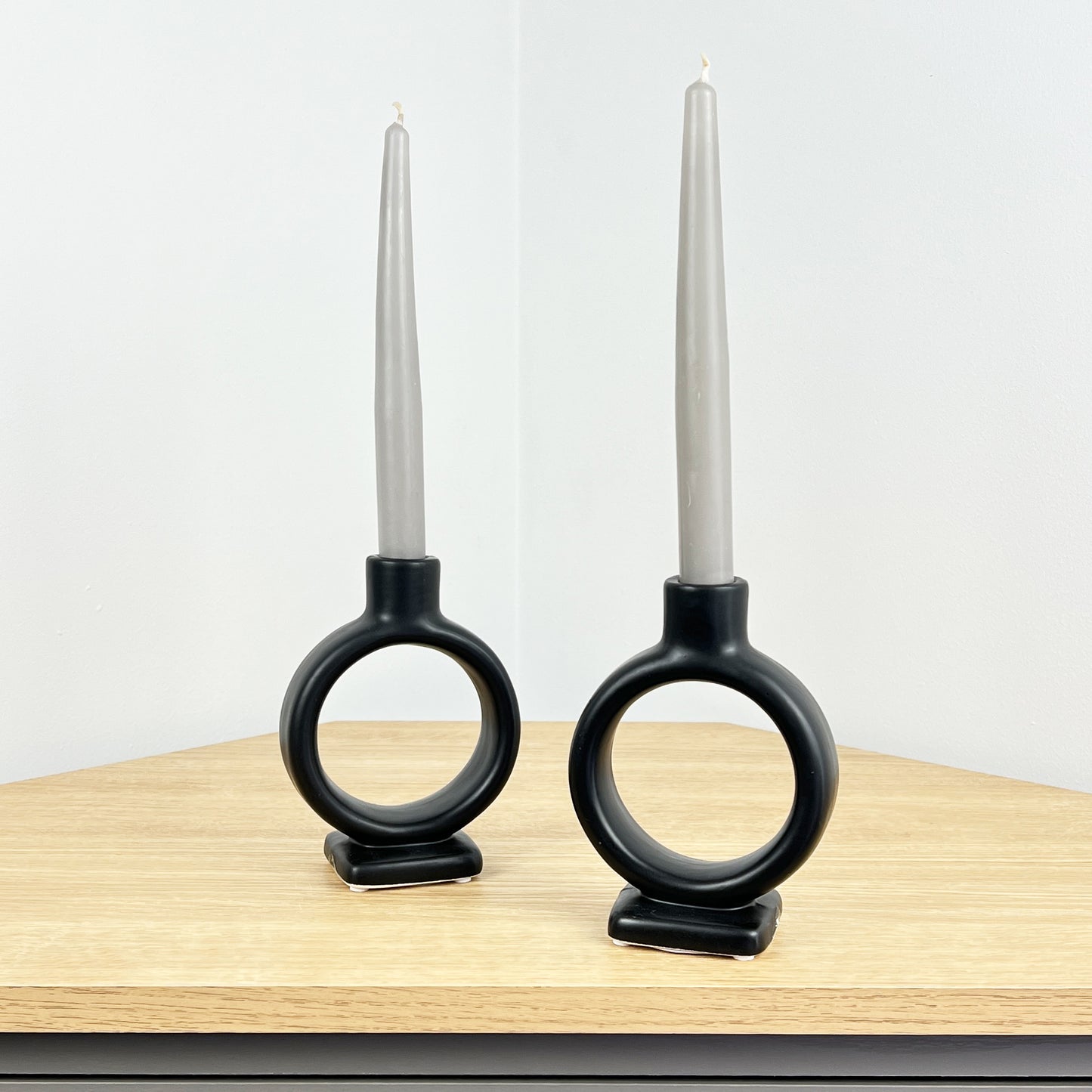 Pair of Black Round 'Donut' Candle Holders