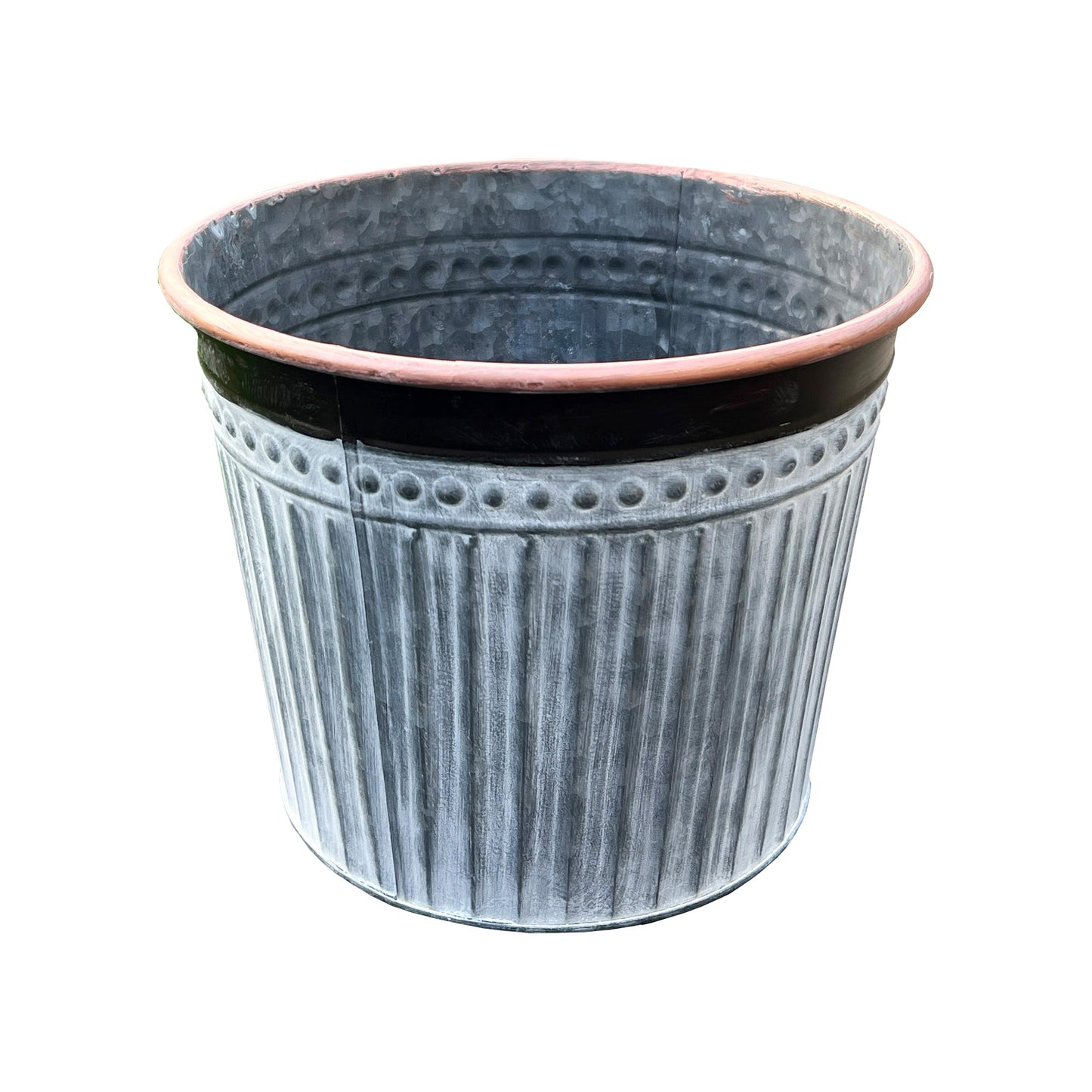 27cm x 21cm Rose Gold Rim Galvanised Zinc Planter - Round