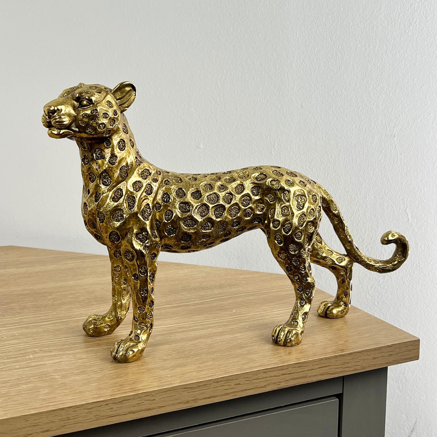 31.5cm Gold Standing Leopard Ornament - Resin