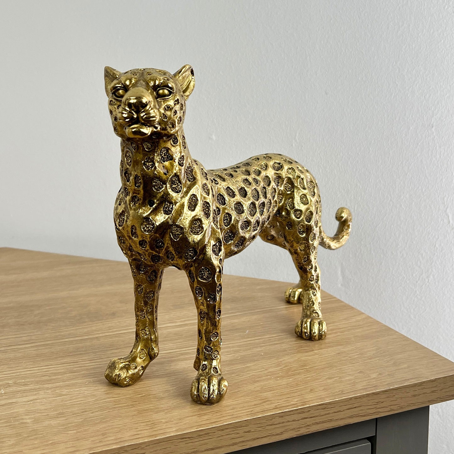 31.5cm Gold Standing Leopard Ornament - Resin