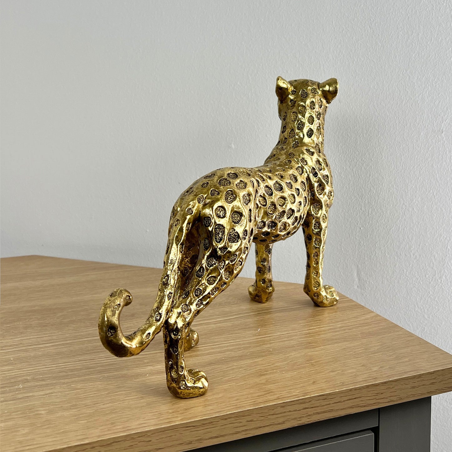 31.5cm Gold Standing Leopard Ornament - Resin