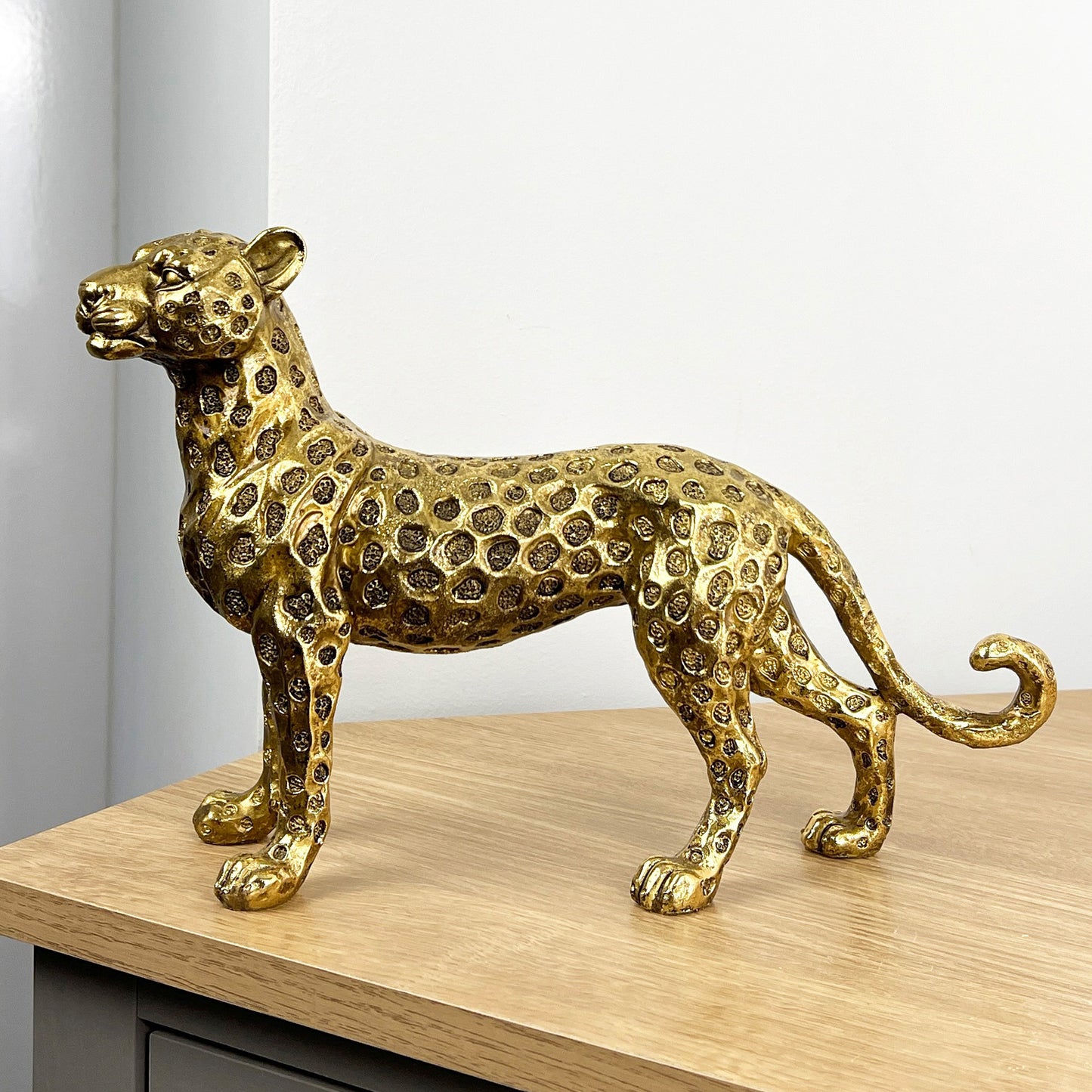 31.5cm Gold Standing Leopard Ornament - Resin