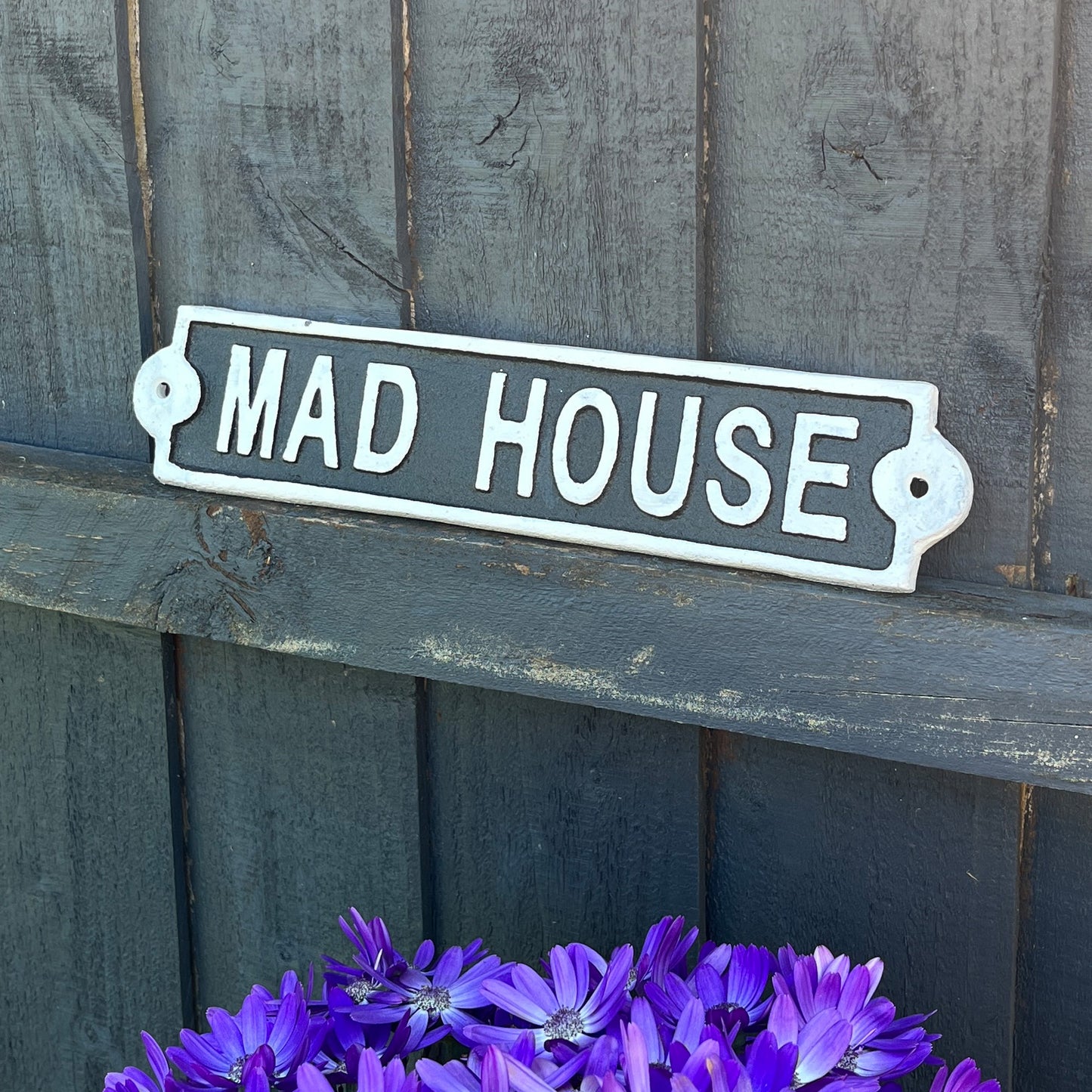 28cm 'Mad House' Cast Iron Wall Sign / Plaque