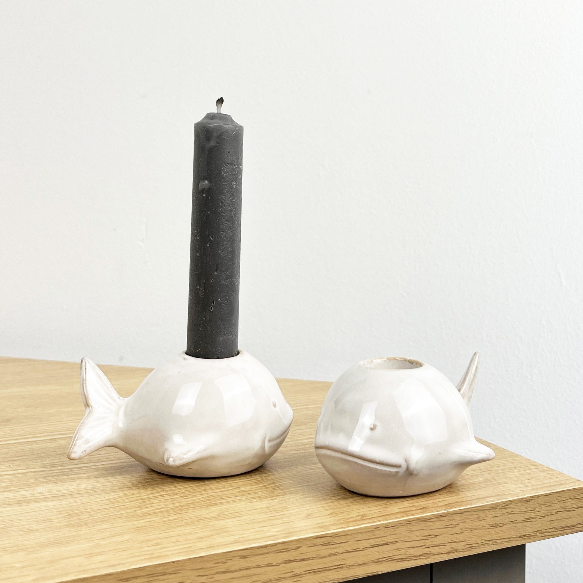 Set of 2 Ceramic Whale Tapered Candle Holders