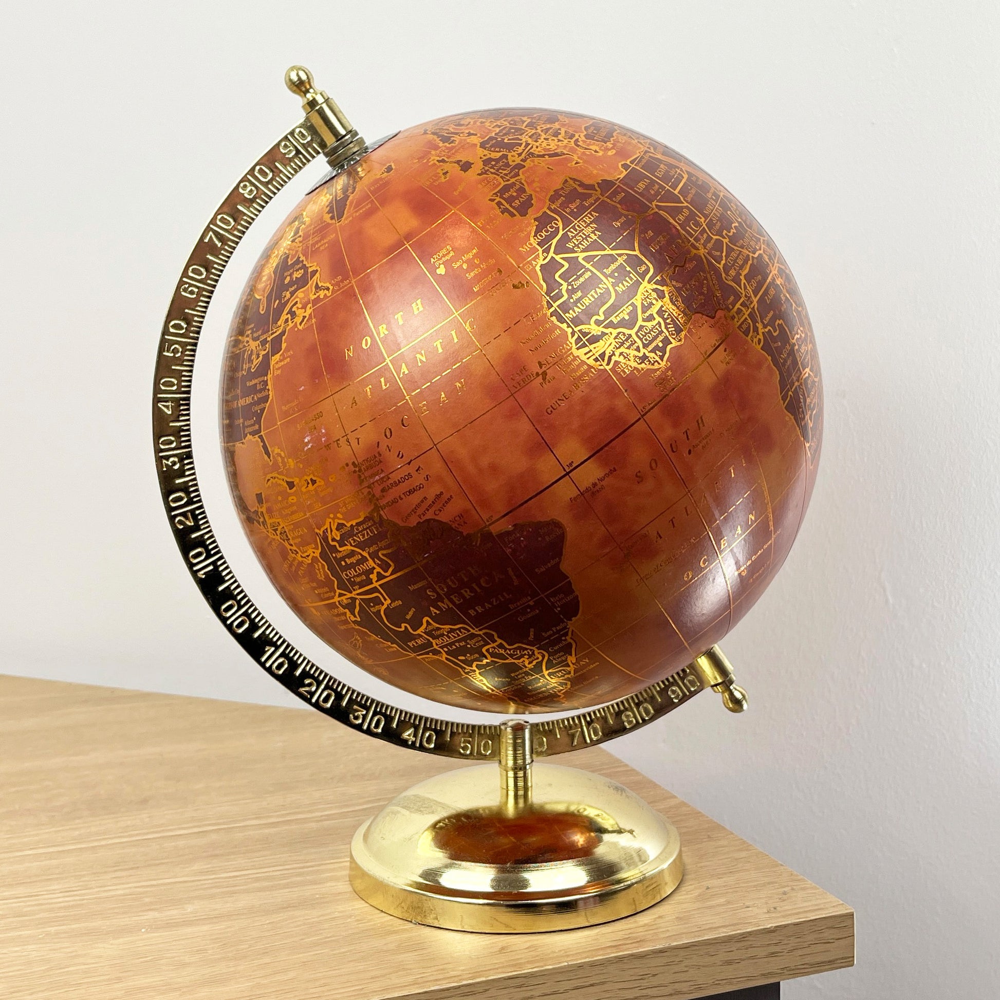 27cm Tall Rotating Globe Ornament - Terracotta & Gold