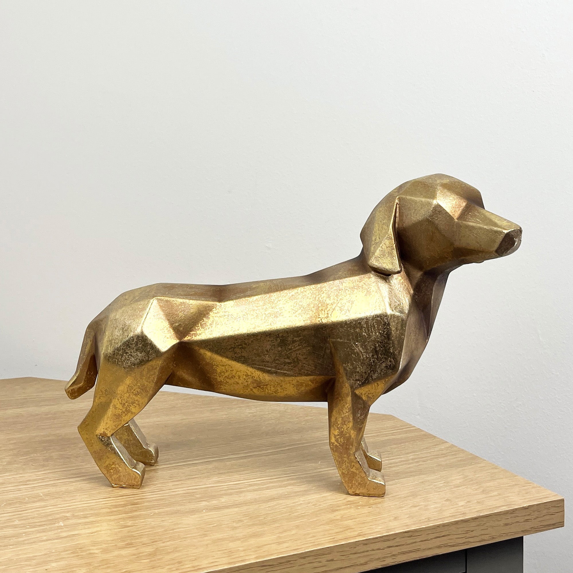 28.5cm Gold Geometric Dog Ornament - Resin