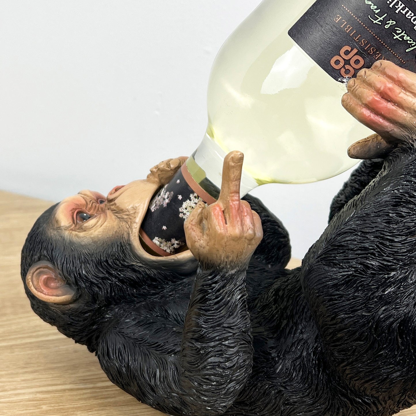Rude Middle Finger Monkey Single Wine Bottle Holder - Resin