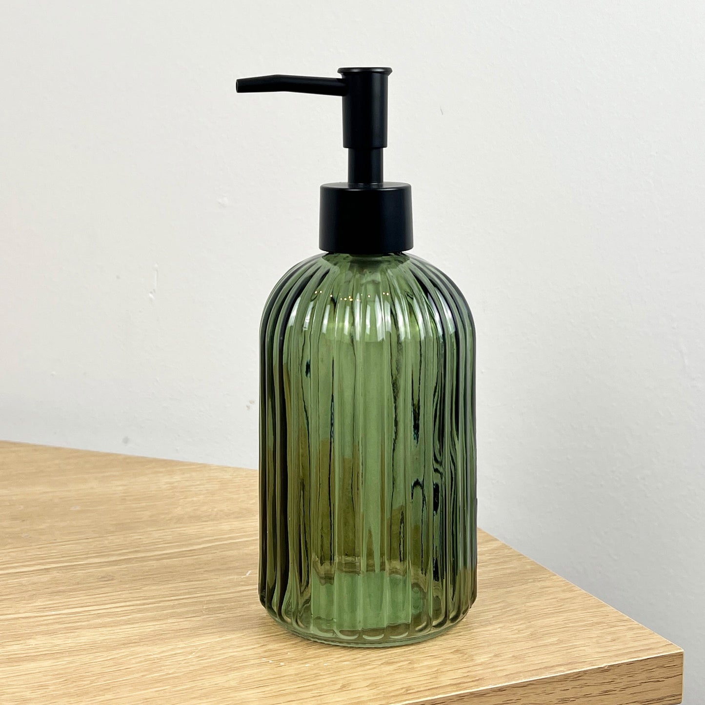 2 Piece Ribbed Glass Bathroom Sink Accessories Set - Dark Green