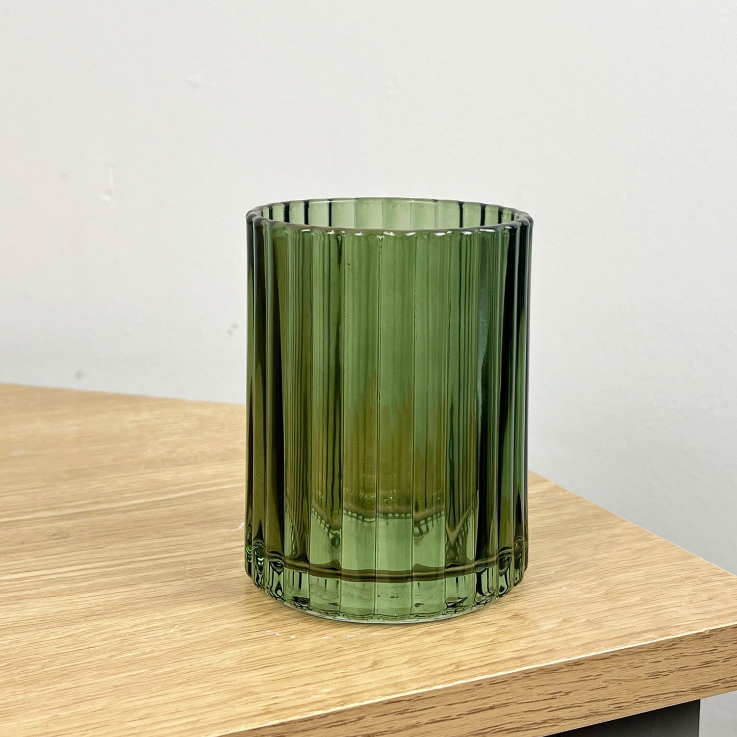 2 Piece Ribbed Glass Bathroom Sink Accessories Set - Dark Green