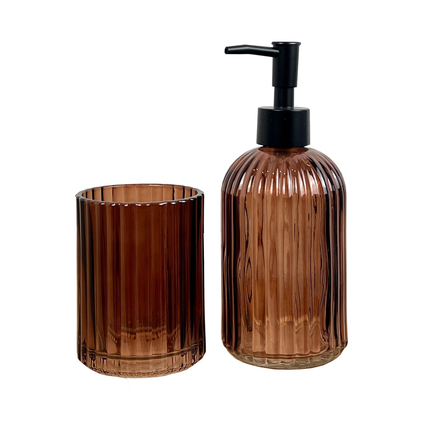 2 Piece Ribbed Glass Bathroom Sink Accessories Set - Amber