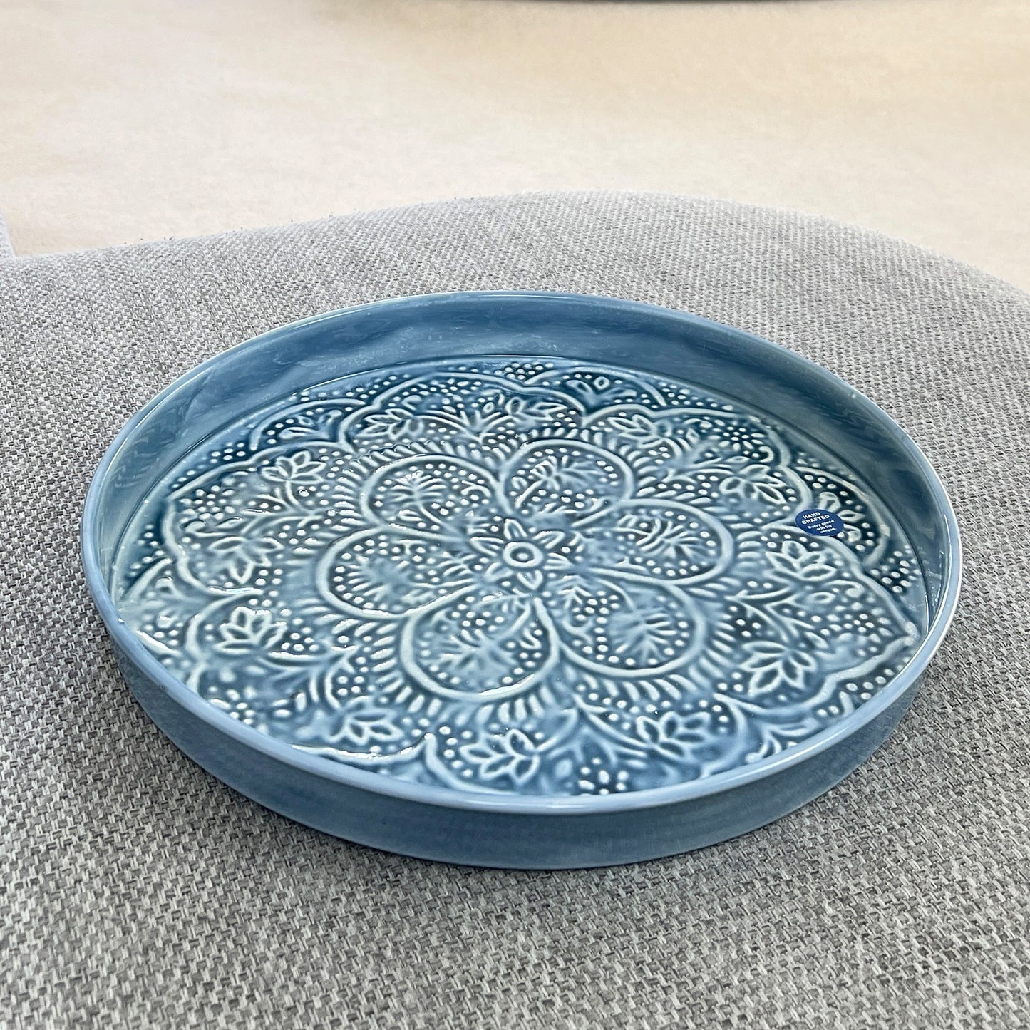 32.5cm Floral Pattern Decorative Metal Tray – Blue