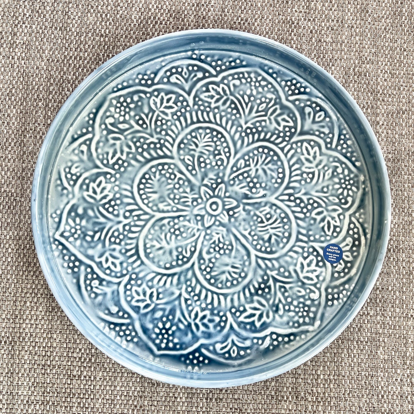 32.5cm Floral Pattern Decorative Metal Tray – Blue