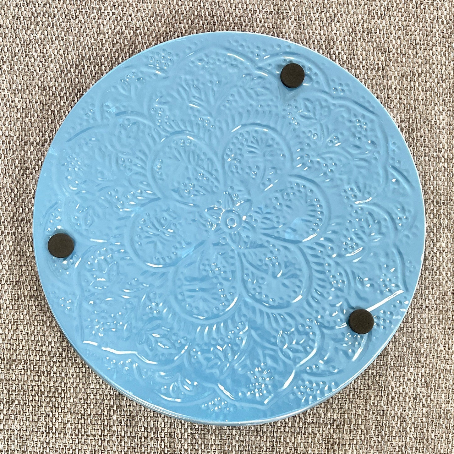 32.5cm Floral Pattern Decorative Metal Tray – Blue