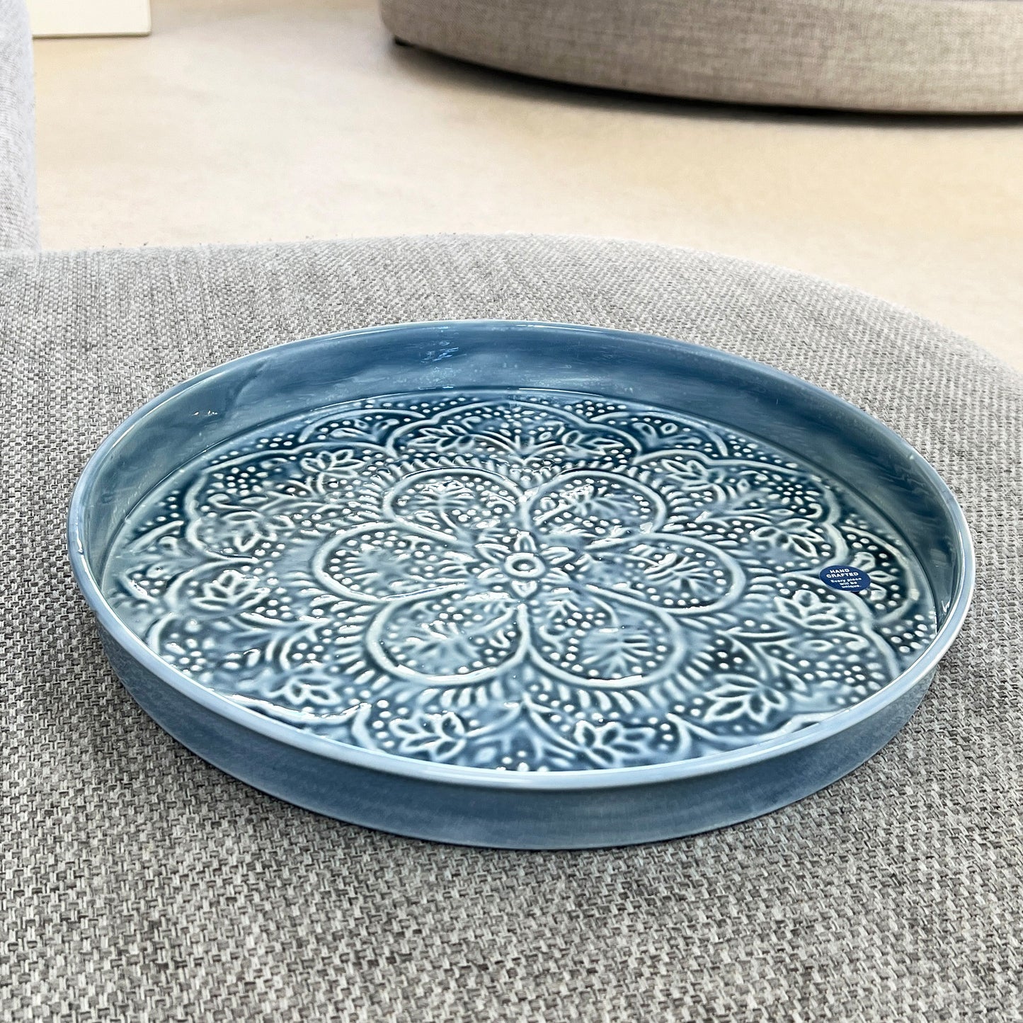 32.5cm Floral Pattern Decorative Metal Tray – Blue