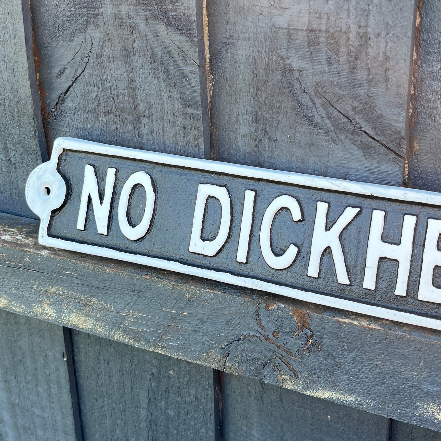 34cm 'No Dickheads' Cast Iron Wall Sign / Plaque