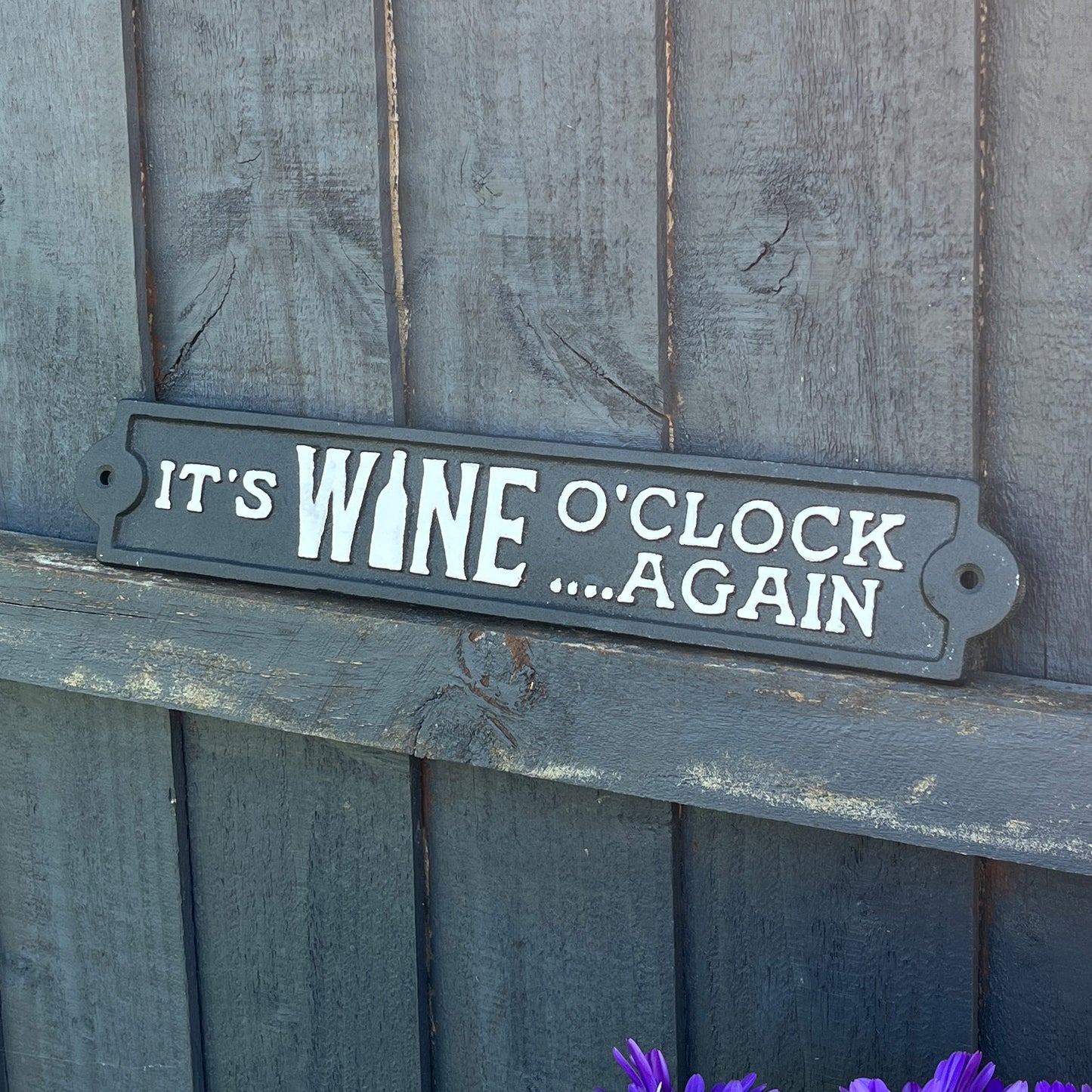 34cm 'It's Wine O'Clock... Again' Cast Iron Wall Sign / Plaque