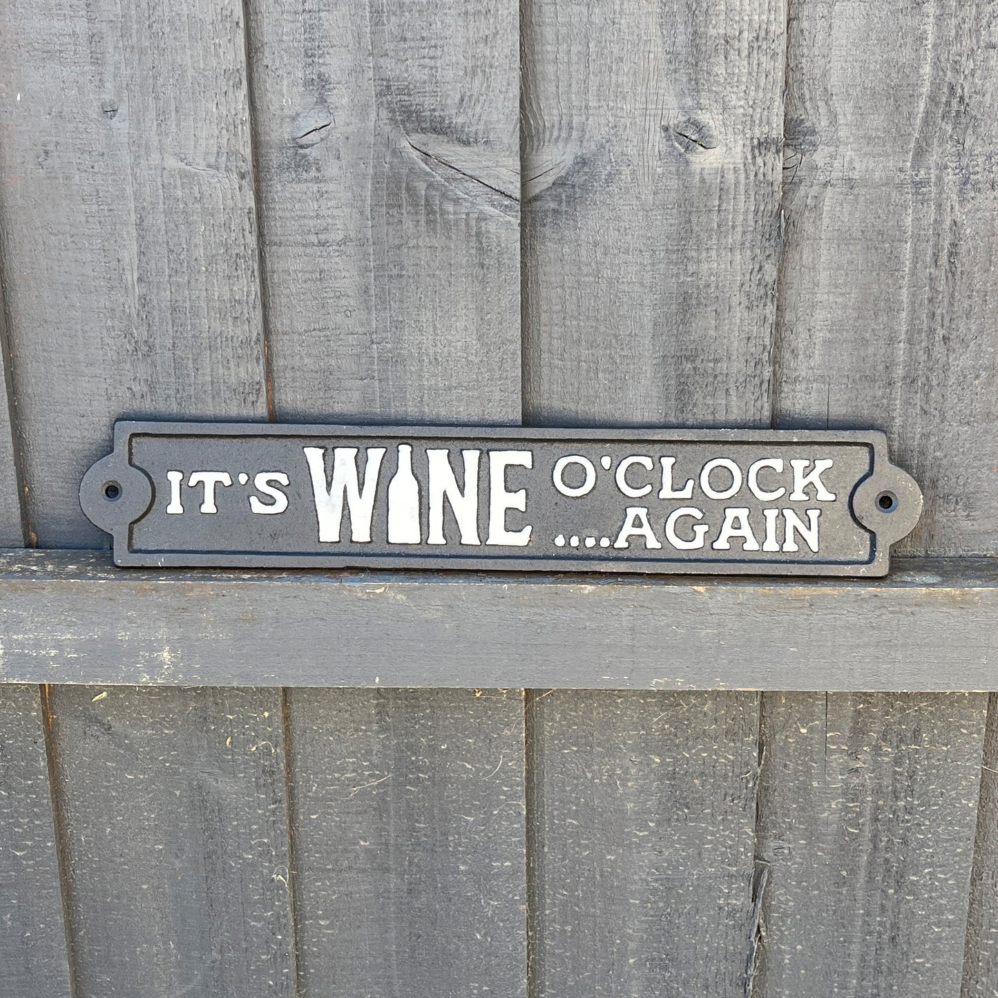34cm 'It's Wine O'Clock... Again' Cast Iron Wall Sign / Plaque