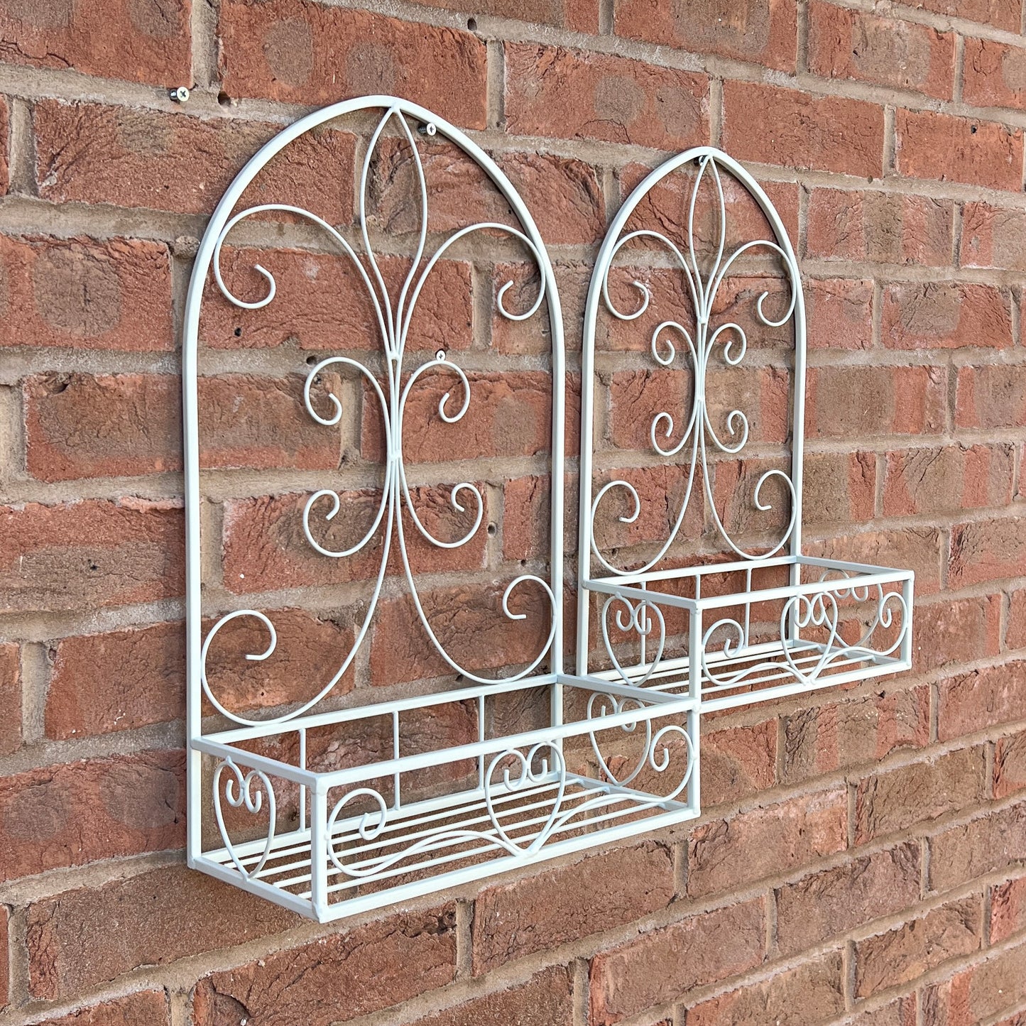 Set of 2 Vintage Style Wall Mounted Outdoor Planter Shelves - Cream