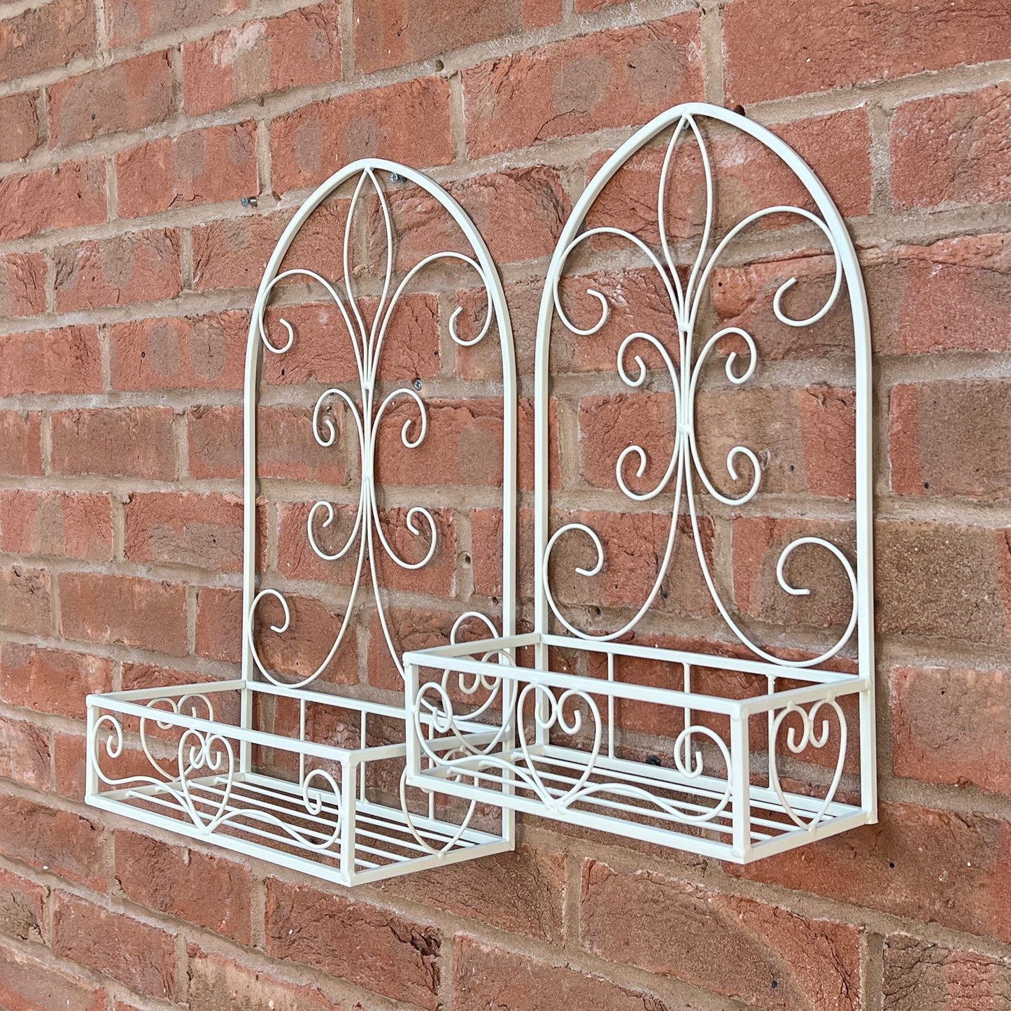 Set of 2 Vintage Style Wall Mounted Outdoor Planter Shelves - Cream