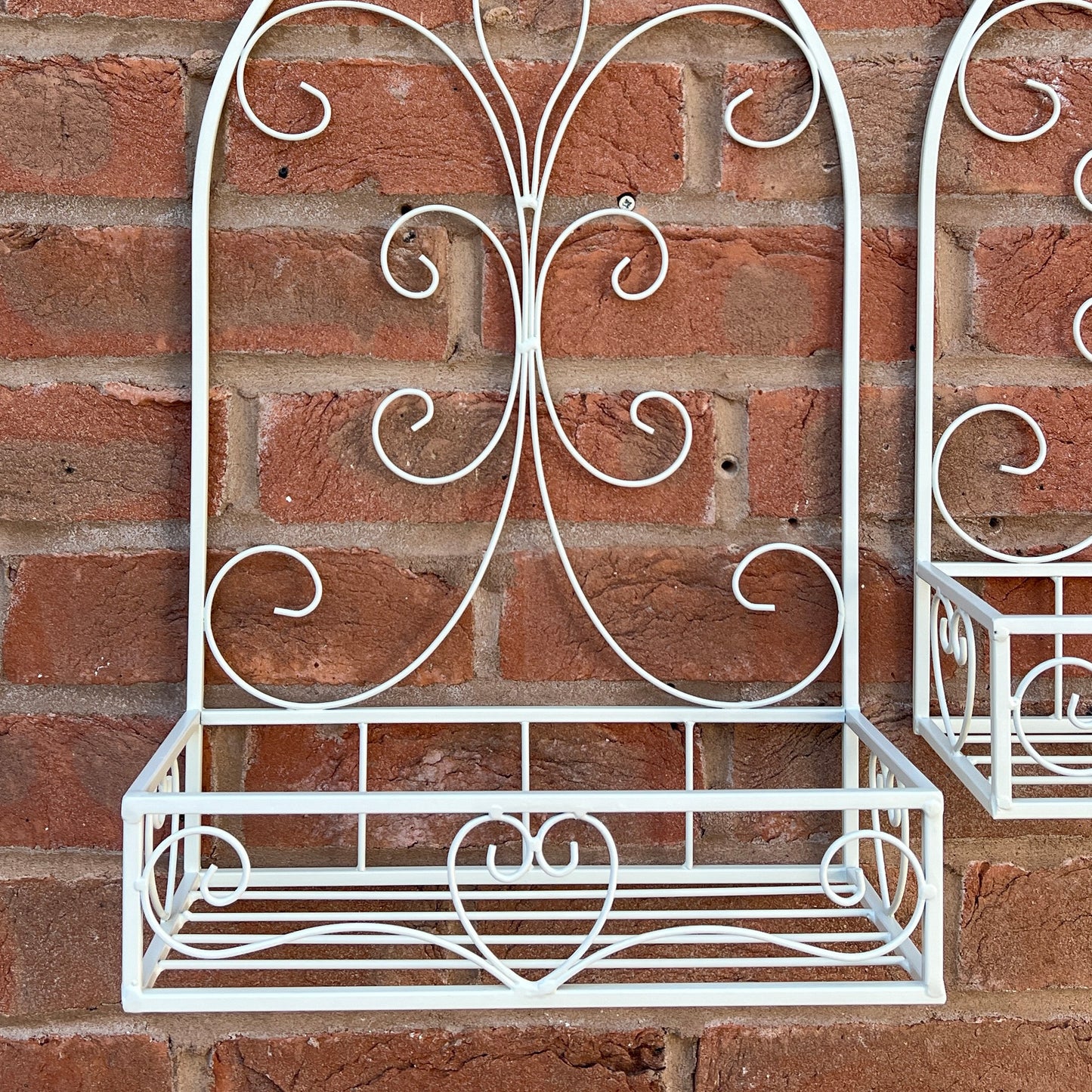 Set of 2 Vintage Style Wall Mounted Outdoor Planter Shelves - Cream