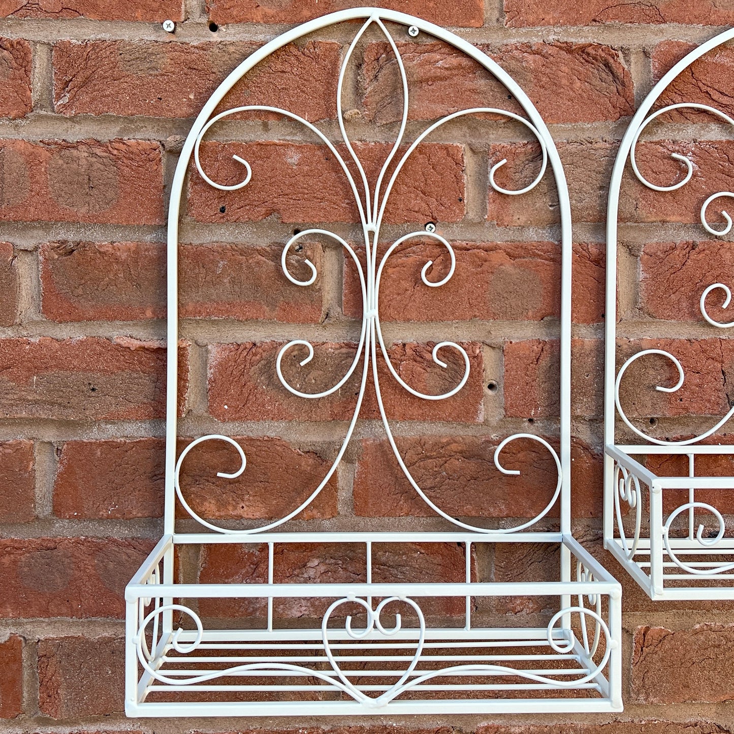 Set of 2 Vintage Style Wall Mounted Outdoor Planter Shelves - Cream