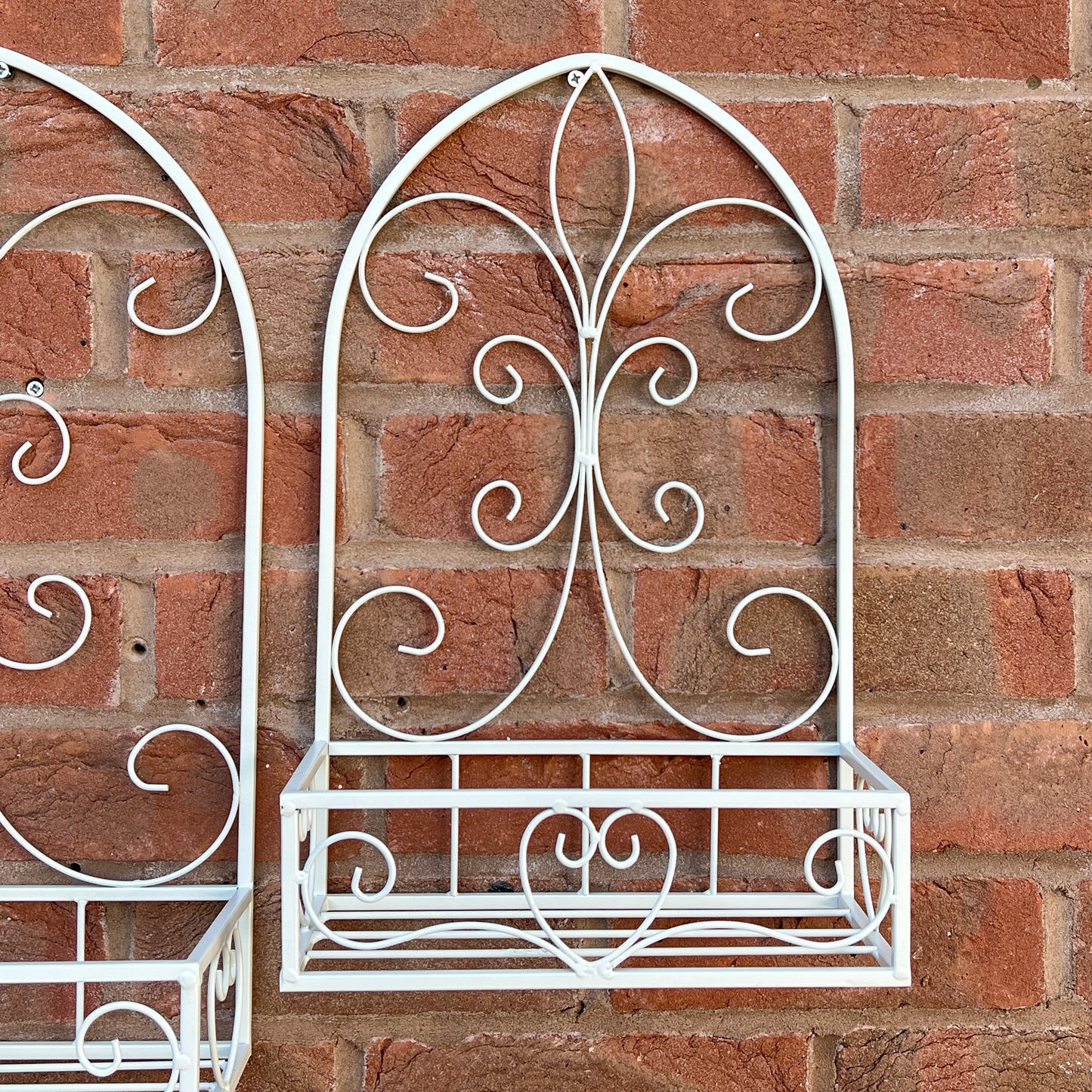 Set of 2 Vintage Style Wall Mounted Outdoor Planter Shelves - Cream
