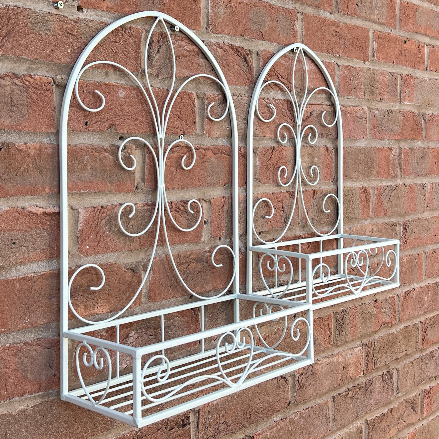 Set of 2 Vintage Style Wall Mounted Outdoor Planter Shelves - Cream