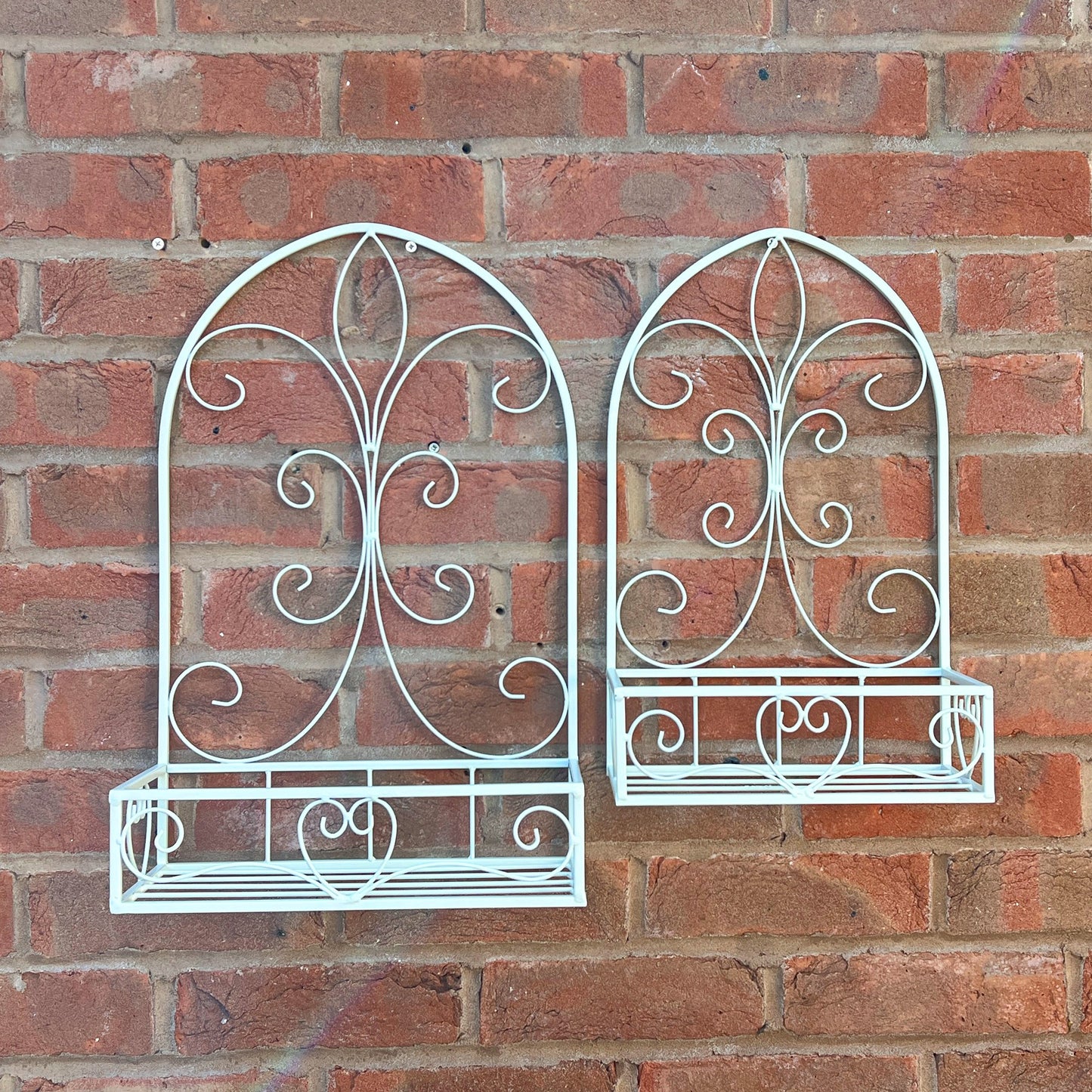 Set of 2 Vintage Style Wall Mounted Outdoor Planter Shelves - Cream