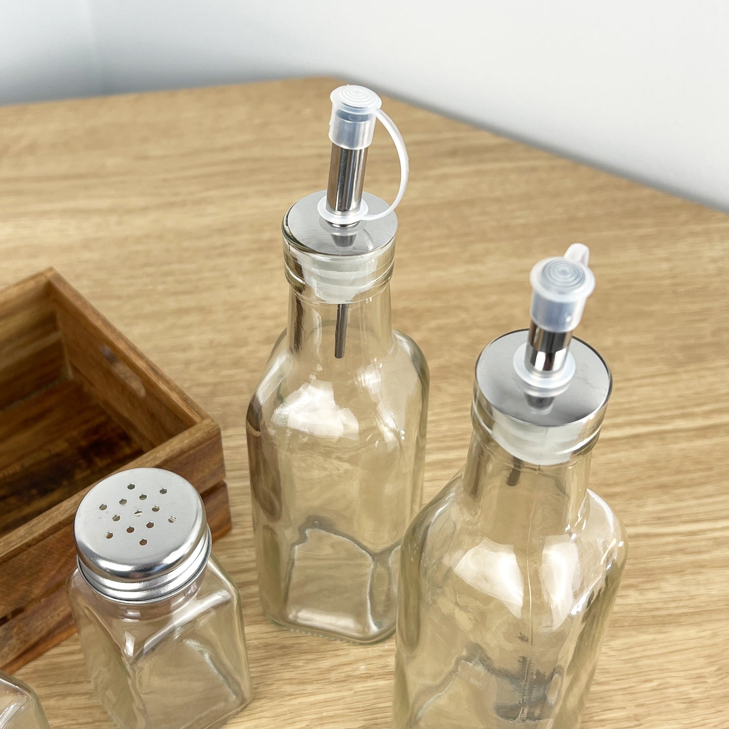 Salt Pepper Oil & Vinegar Set with Wooden Caddy