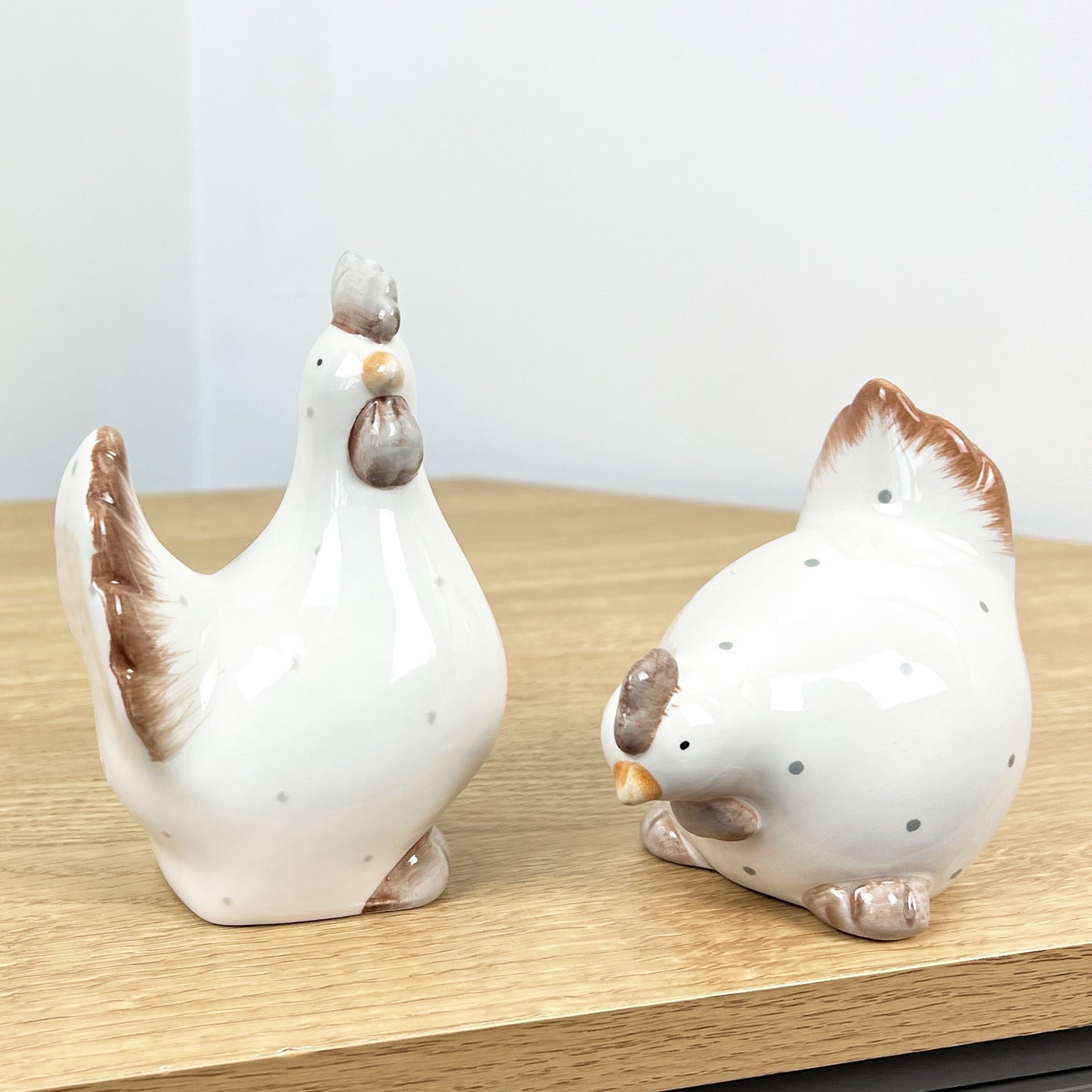 Pair of Ceramic Polka Dot Chicken Ornaments