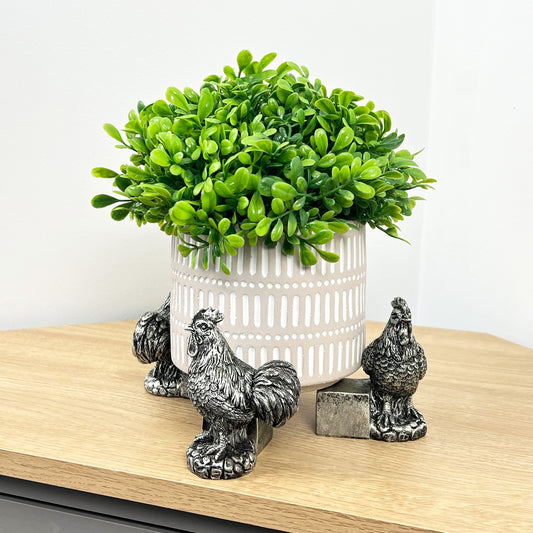 Set of 3 Decorative Chicken Plant Pot Riser Feet - Silver
