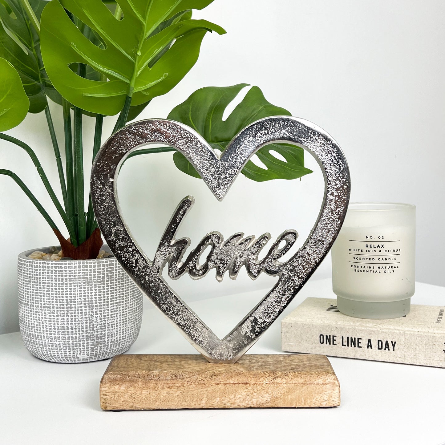 'Home' Metal Heart on Wood Sculpture Ornament