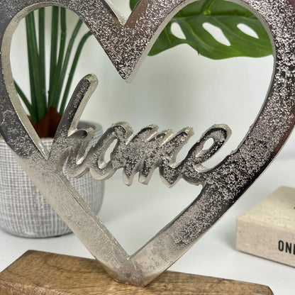 'Home' Metal Heart on Wood Sculpture Ornament